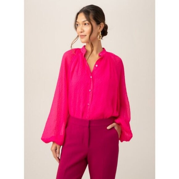 💕TRINA TURK💕 Strong Gauze Button-Up Top ~ Radio City Rose Medium NWOT - Picture 3 of 13